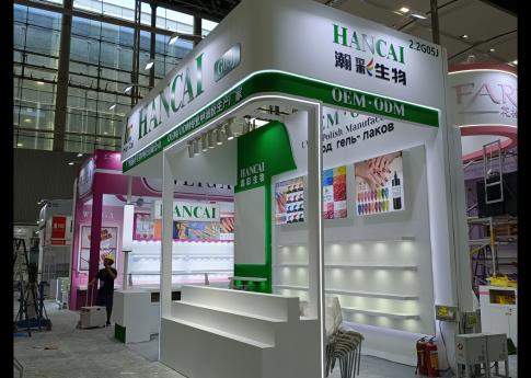 2025年9月廣州美博會瀚彩生物甲油膠展臺搭建第二天現場效果